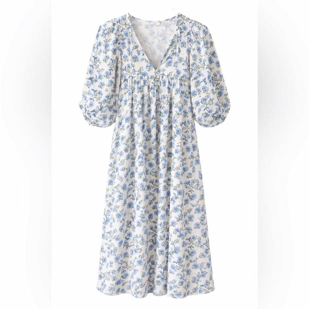 Saule Parc Mercer Midi Dress Blue Green Floral Puff Sleeve Women’s Size XS